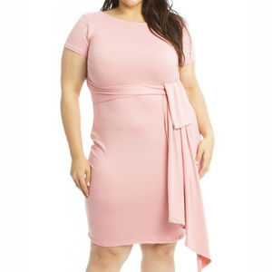 Solid Pink Midi Silhouette Short Sleeve Dress